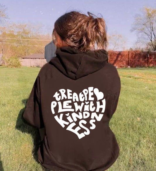 Treat People With Kindness Heart Hoodie - Brown